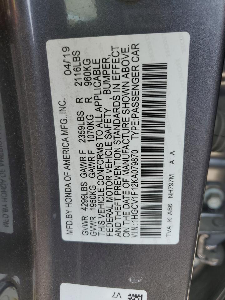 1HGCV1F12KA079870 HONDA ACCORD 2019