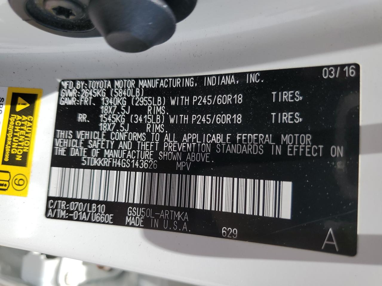5TDKKRFH4GS143626 TOYOTA HIGHLANDER 2016