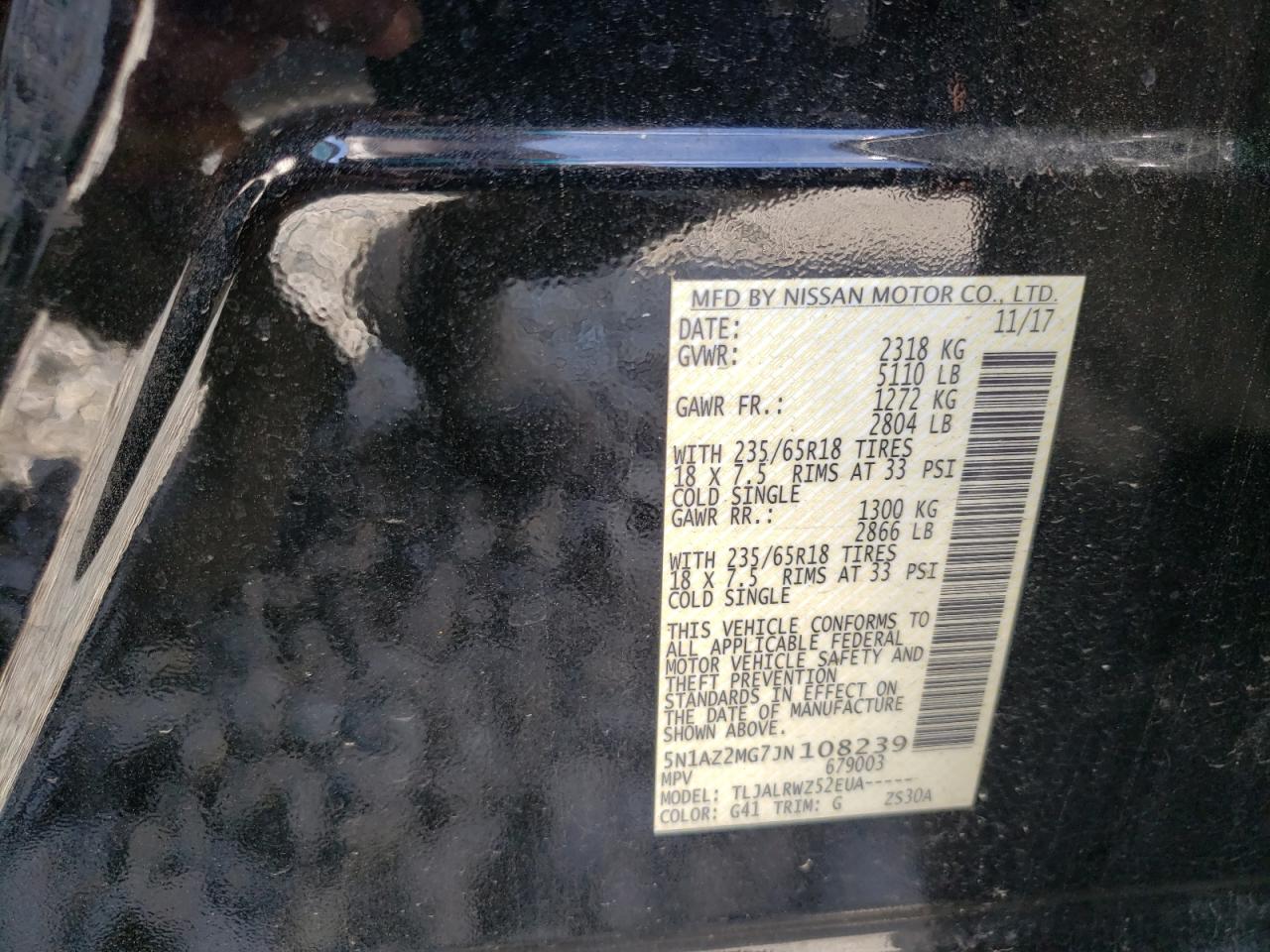 5N1AZ2MG7JN108239 NISSAN MURANO 2018