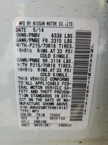 JN8AS5MT7EW614147 Nissan Rogue Select S