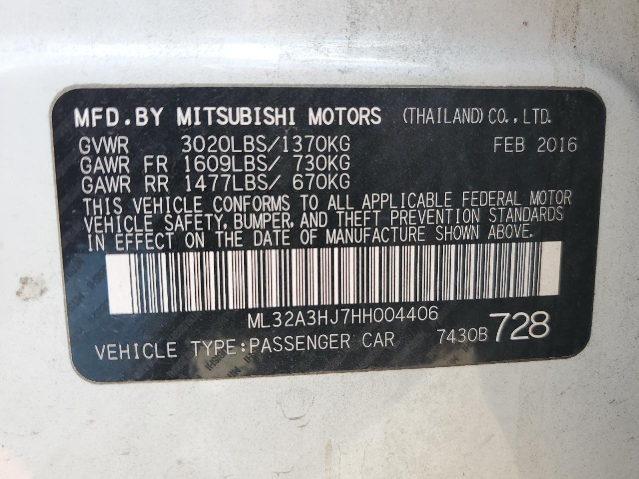 ML32A3HJ7HH004406 MITSUBISHI MIRAGE 2017