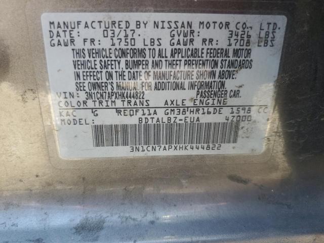 3N1CN7APXHK444822 Nissan VERSA S
