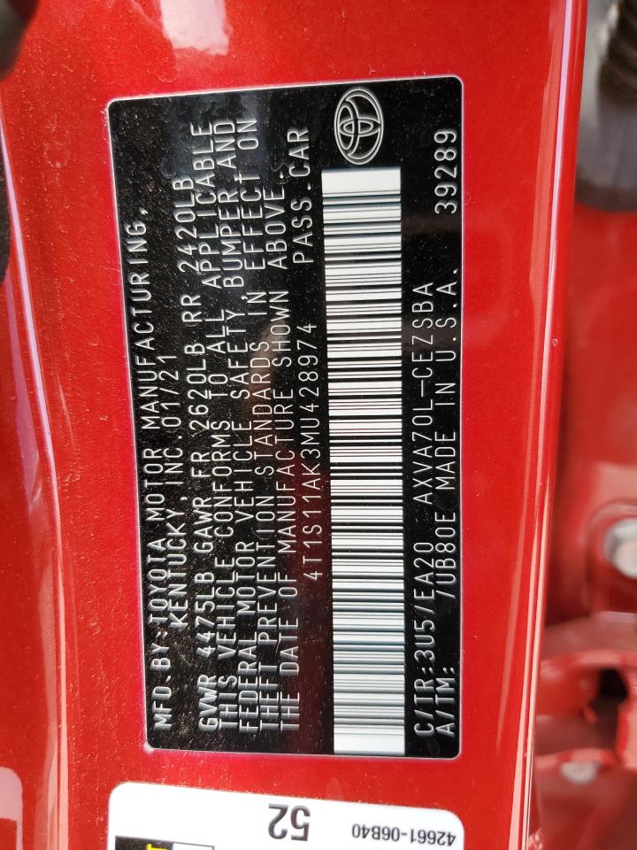 4T1S11AK3MU428974 TOYOTA CAMRY 2021