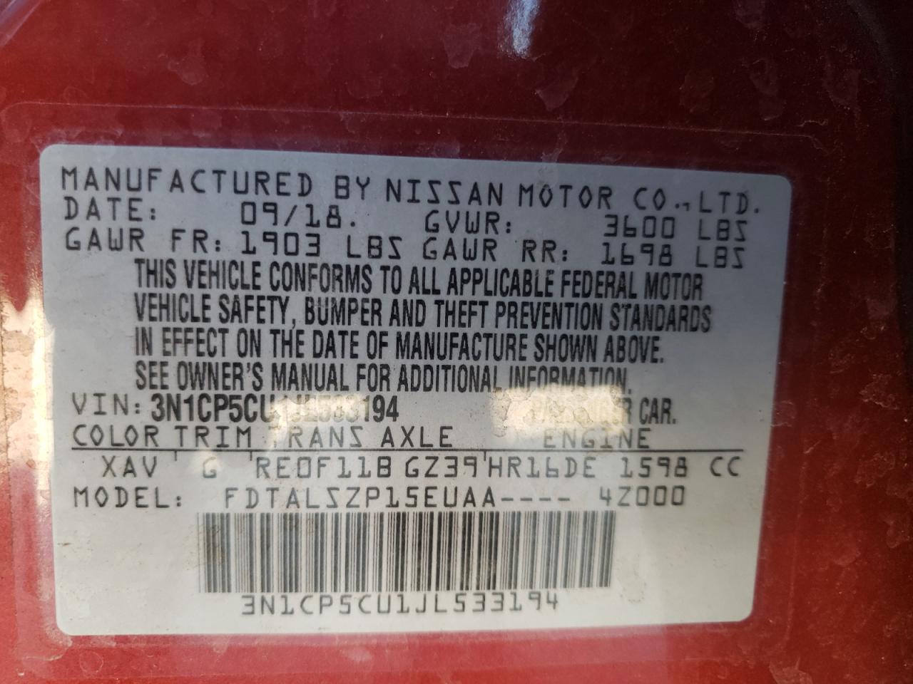 3N1CP5CU1JL533194 NISSAN KICKS 2018