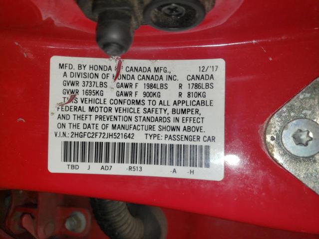 2018 HONDA CIVIC EX - 2HGFC2F72JH521642