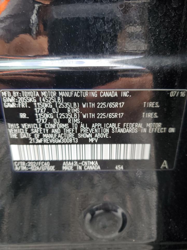 2T3WFREV6GW300813 TOYOTA RAV4 2016
