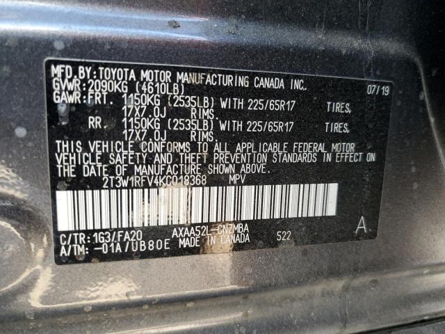 2T3W1RFV4KC018368 Toyota Rav4 Xle