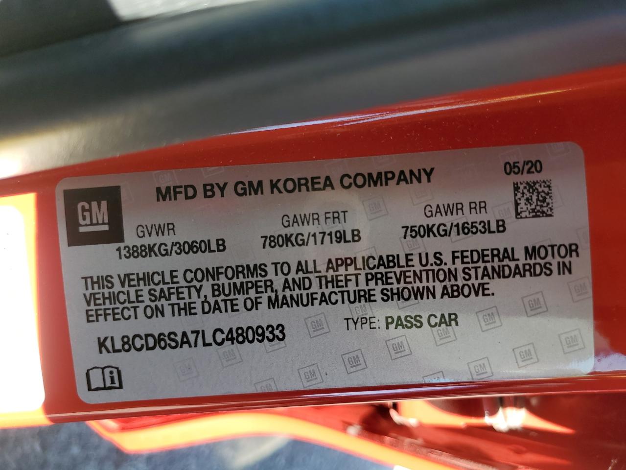 KL8CD6SA7LC480933 CHEVROLET SPARK 2020