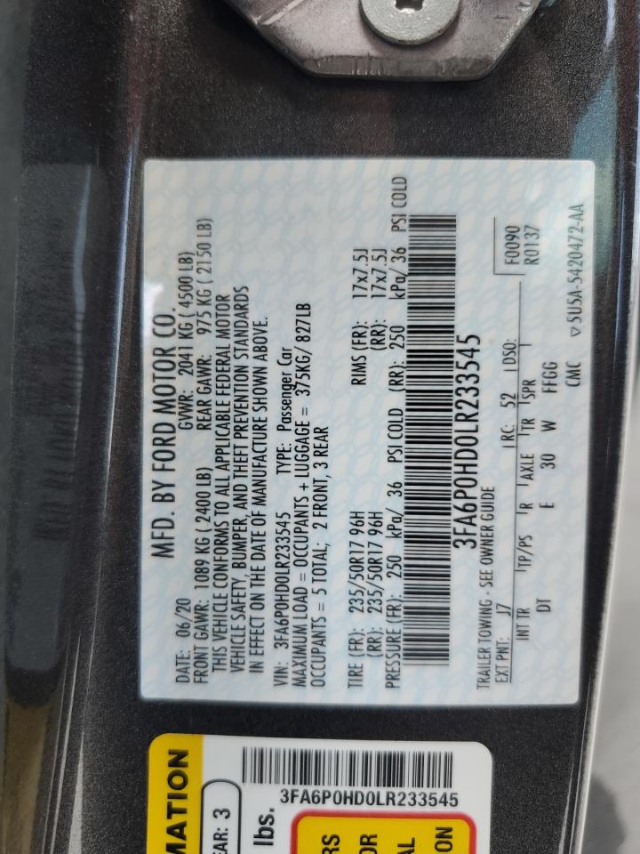 3FA6P0HD0LR233545 FORD FUSION 2020