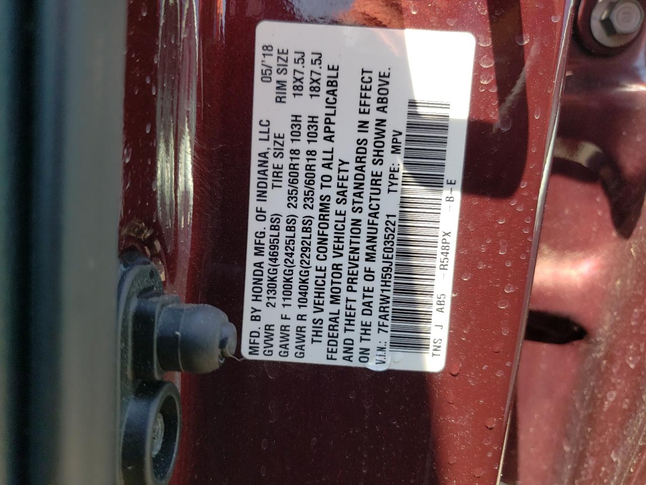 7FARW1H59JE035221 HONDA CRV 2018