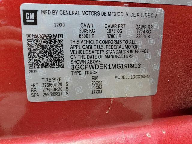 2021 CHEVROLET SLVRD 1500 3GCPWDEK1MG198913
