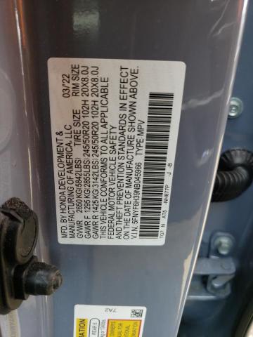 2022 HONDA PILOT SPOR 5FNYF6H39NB045966