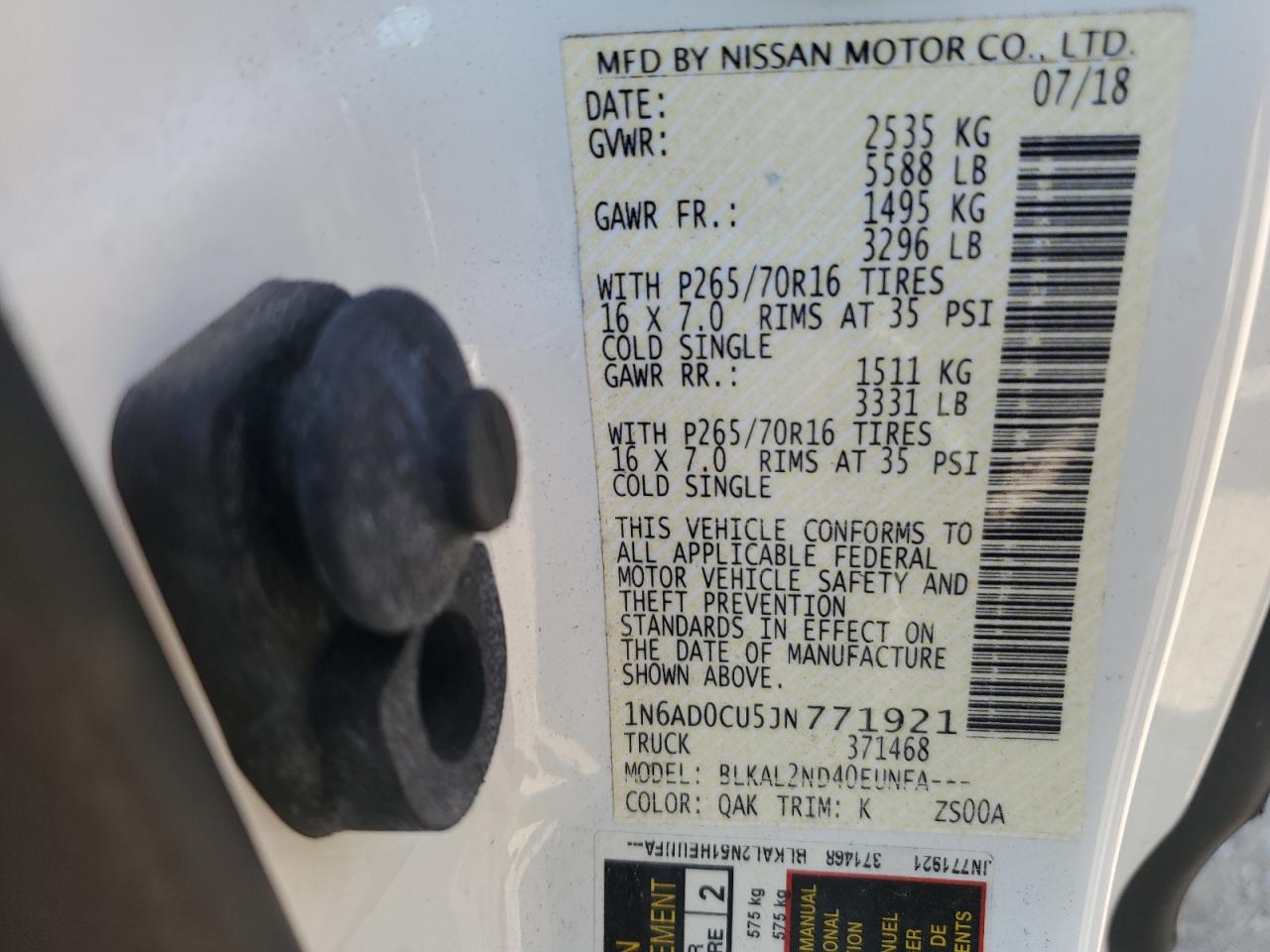 1N6AD0CU5JN771921 NISSAN FRONTIER 2018