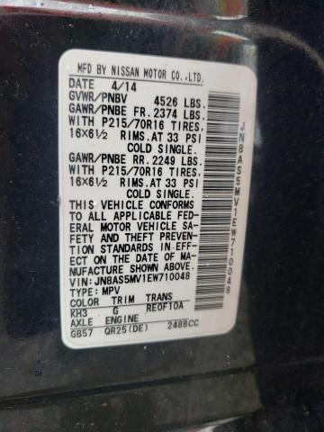 JN8AS5MV1EW710048 Nissan Rogue Select S