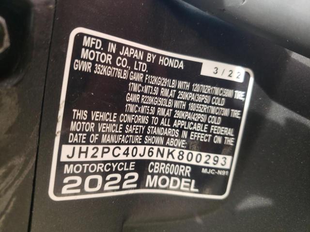 2022 HONDA CBR600 RA JH2PC40J6NK800293