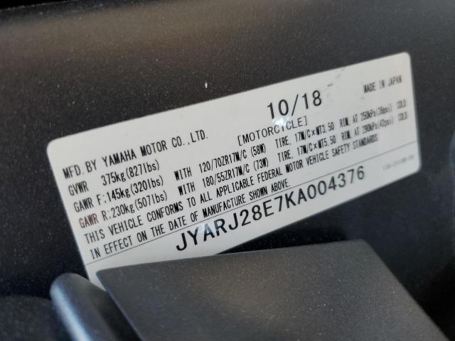 2019 YAMAHA YZFR6 JYARJ28E7KA004376