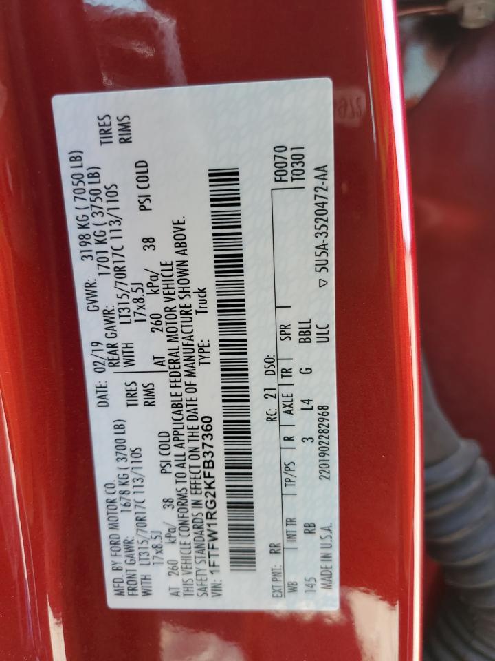1FTFW1RG2KFB37360 FORD F150 2019