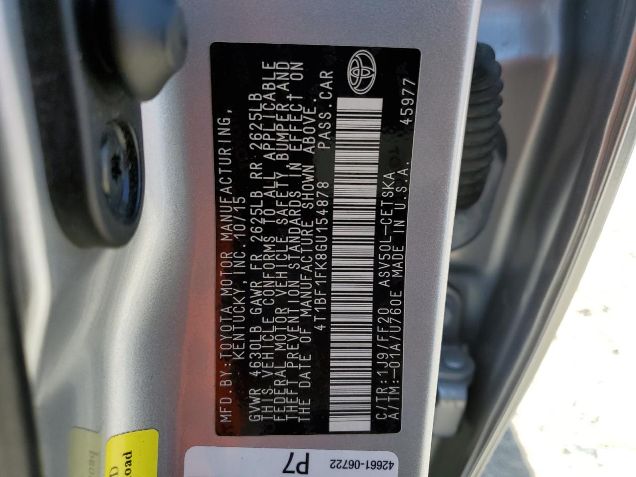 4T1BF1FK8GU154878 TOYOTA CAMRY 2016