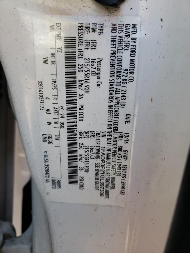 1FADP3F21GL397336 FORD FOCUS 2016