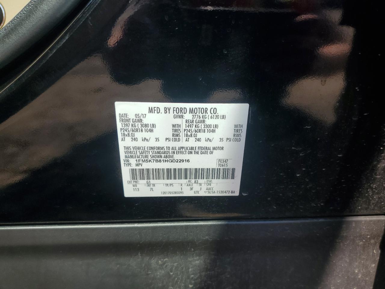 1FM5K7B81HGD22916 FORD EXPLORER 2017