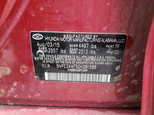 VIN: 5NPE24AF5GH281588 Auction: COPART Lot: 60530193 Location: UT - SALT LAKE CITY 5NPE24AF5GH281588 HYUNDAI SONATA 2016 BURGUNDY Photo 12