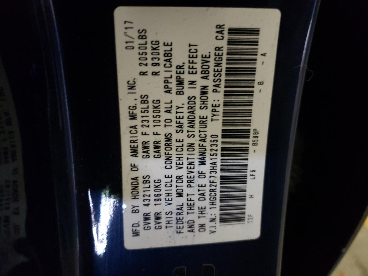 1HGCR2F73HA152350 HONDA ACCORD 2017