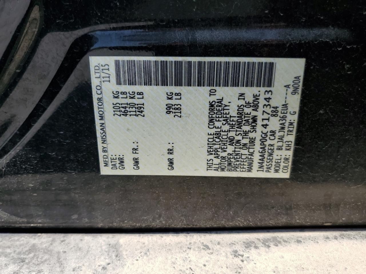 1N4AA6AP0GC417343 NISSAN MAXIMA 2016