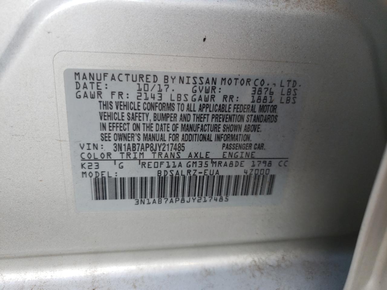 3N1AB7AP8JY217485 NISSAN SENTRA 2018