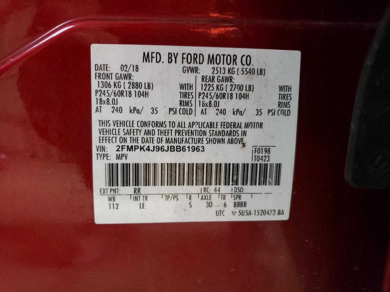 2FMPK4J96JBB61963 FORD EDGE 2018