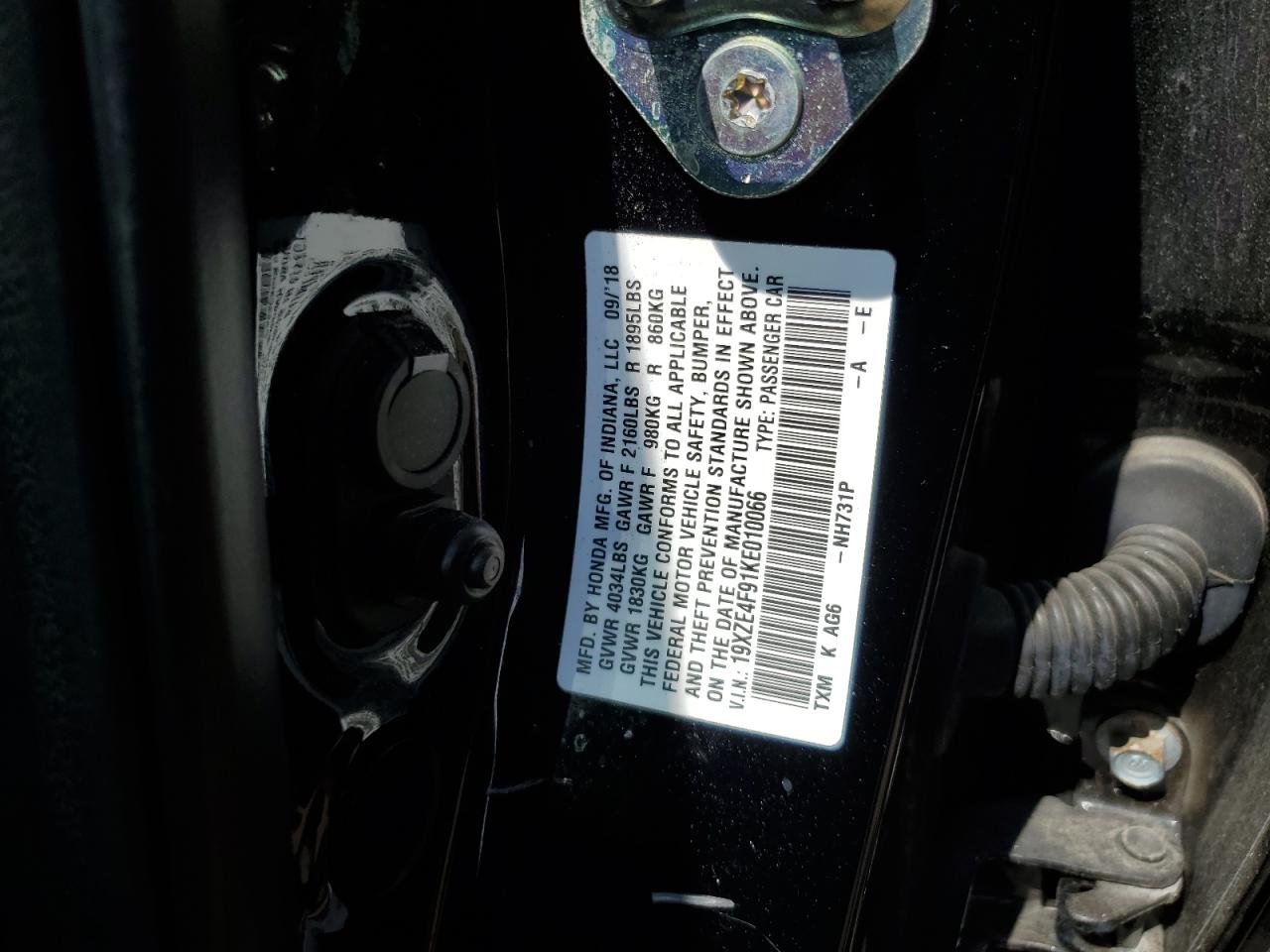 19XZE4F91KE010066 HONDA INSIGHT 2019