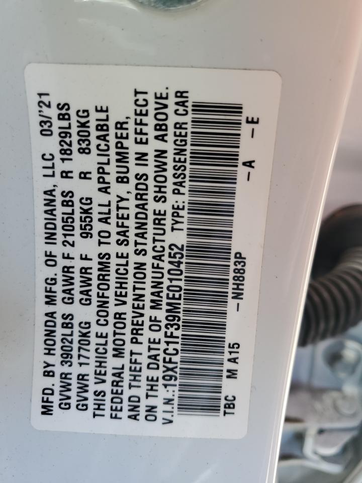 19XFC1F39ME010452 HONDA CIVIC 2021