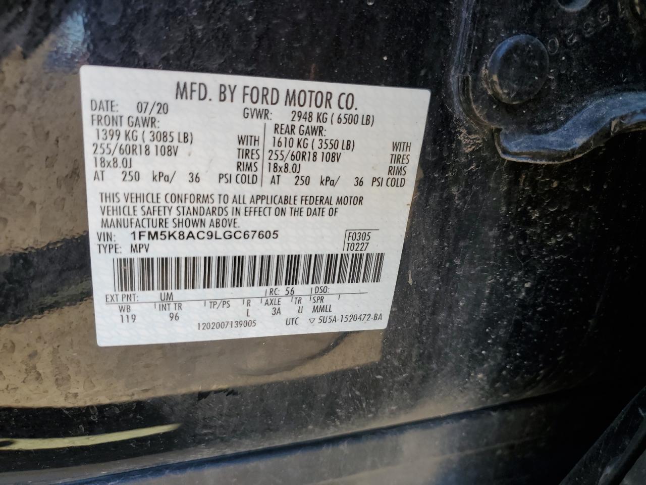 1FM5K8AC9LGC67605 FORD EXPLORER 2020