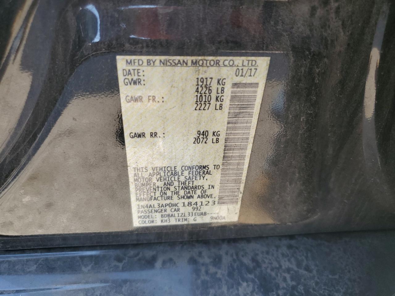 1N4AL3AP0HC184123 NISSAN ALTIMA 2017