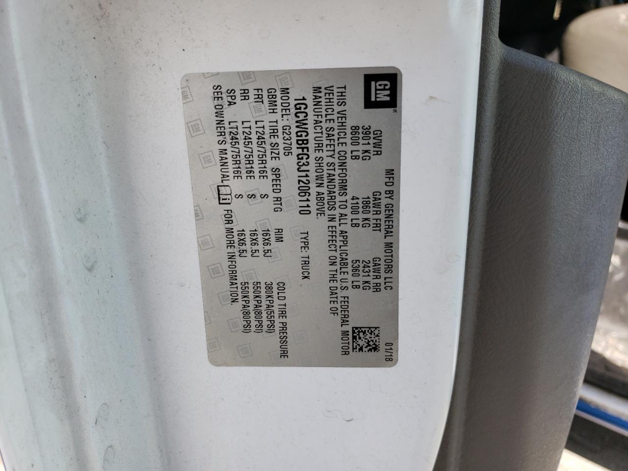 1GCWGBFG3J1206110 CHEVROLET EXPRESS 2018