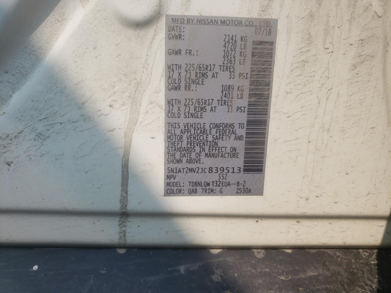 5N1AT2MV2JC839513 NISSAN ROGUE 2018