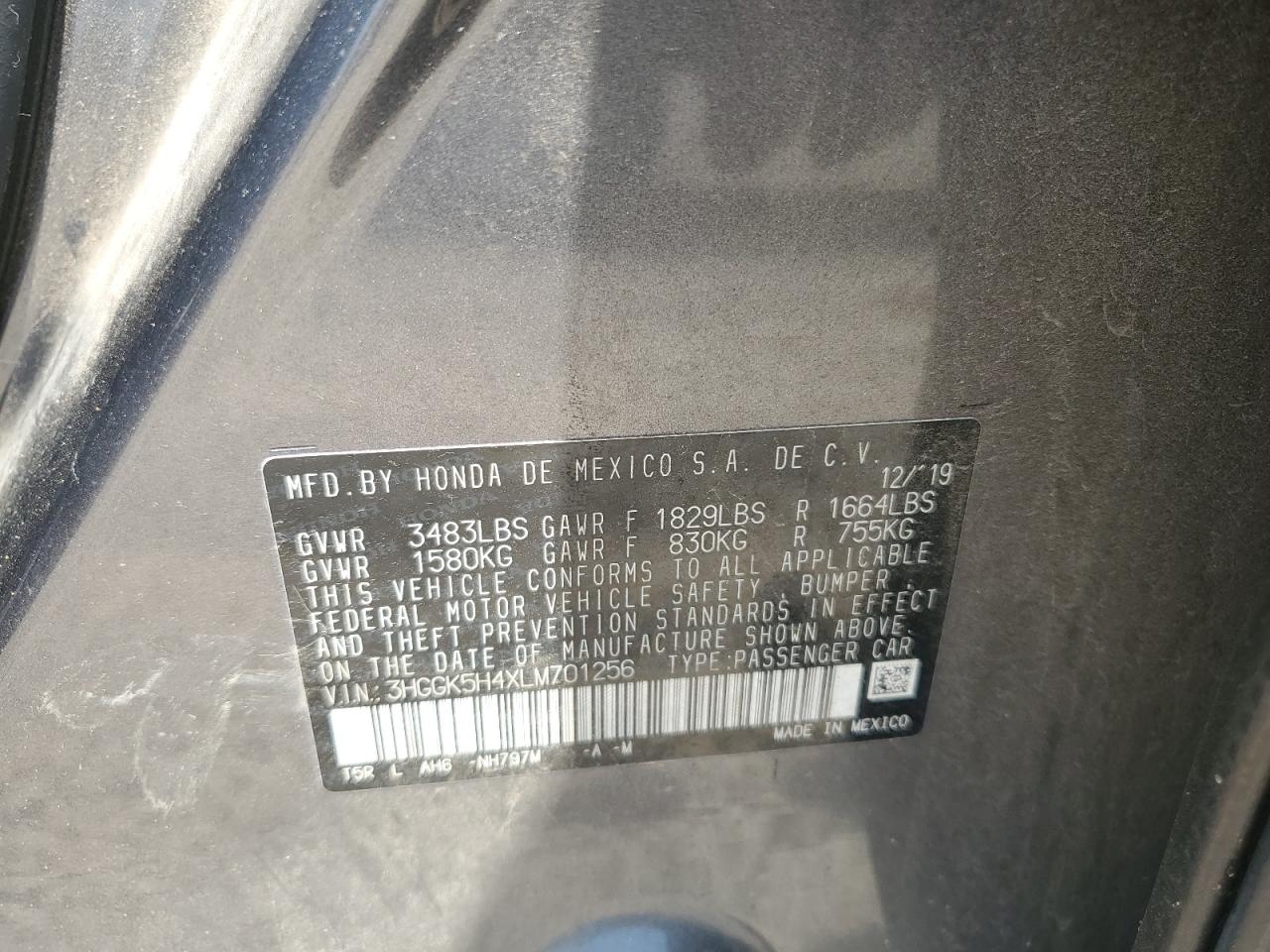 3HGGK5H4XLM701256 HONDA FIT 2020