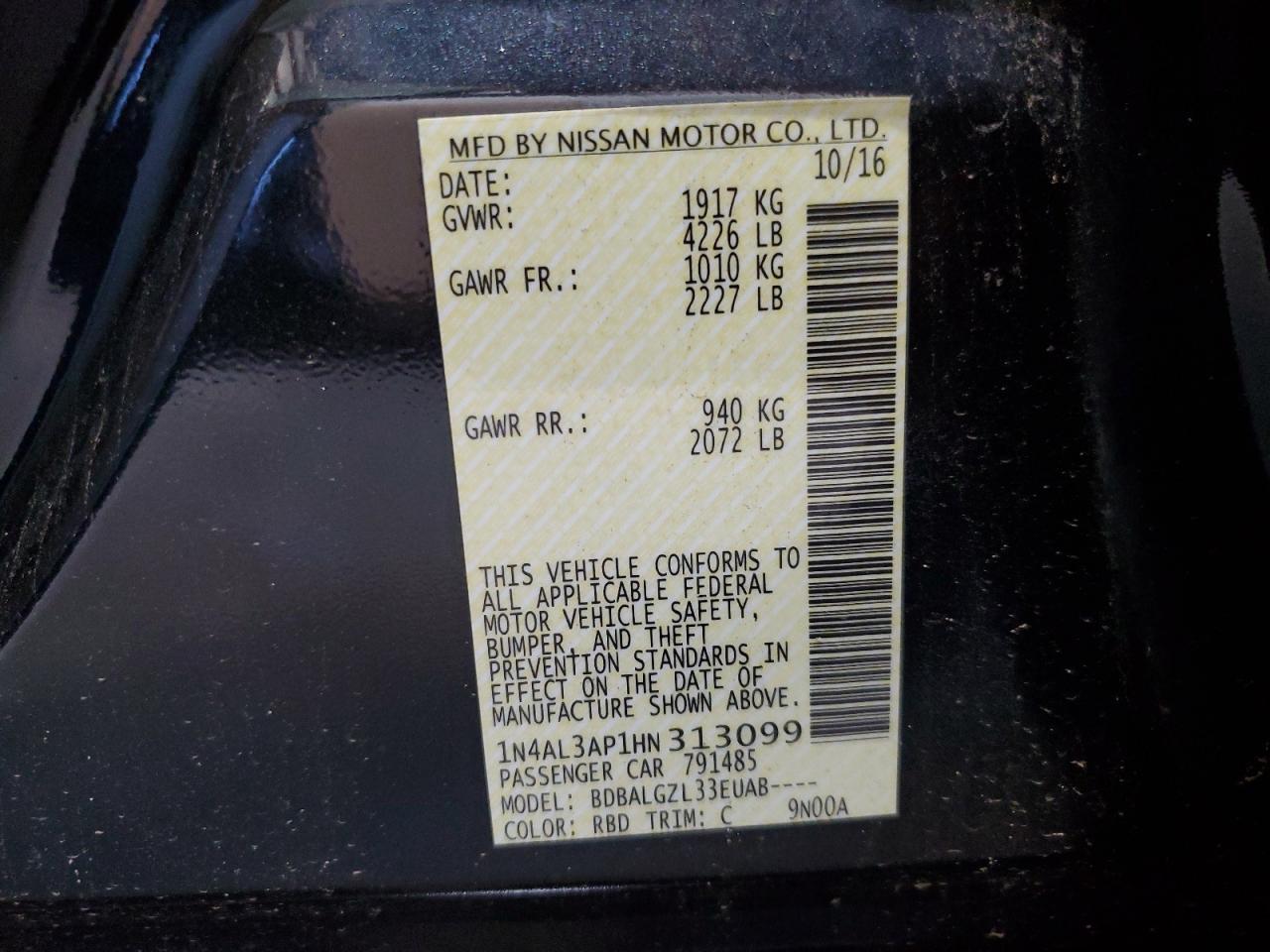 1N4AL3AP1HN313099 NISSAN ALTIMA 2017