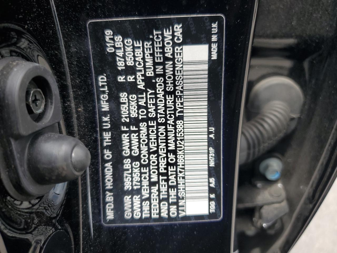 SHHFK7H66KU215388 2019 Honda Civic Ex