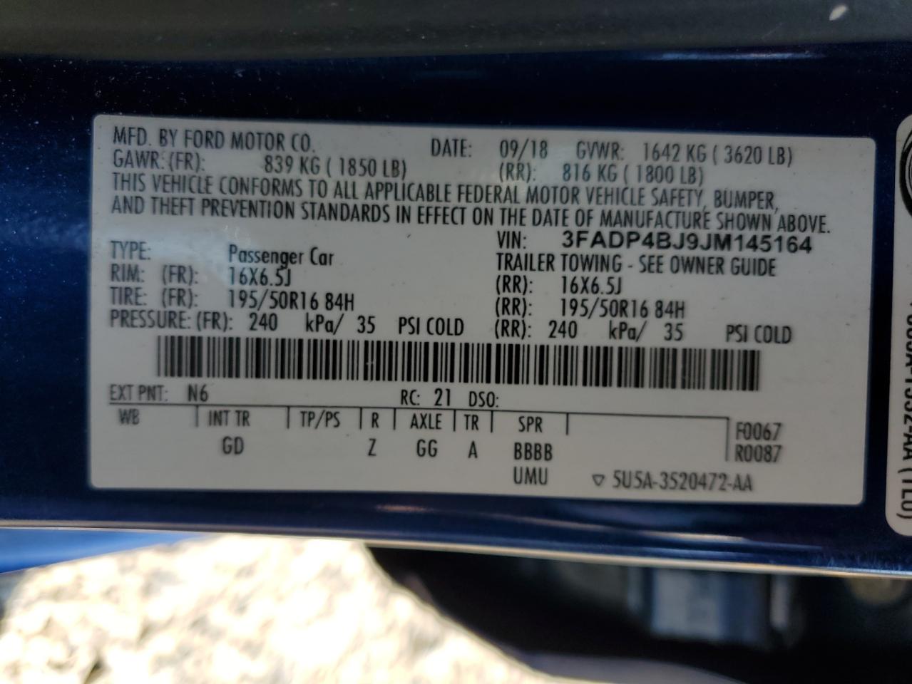3FADP4BJ9JM145164 FORD FIESTA 2018