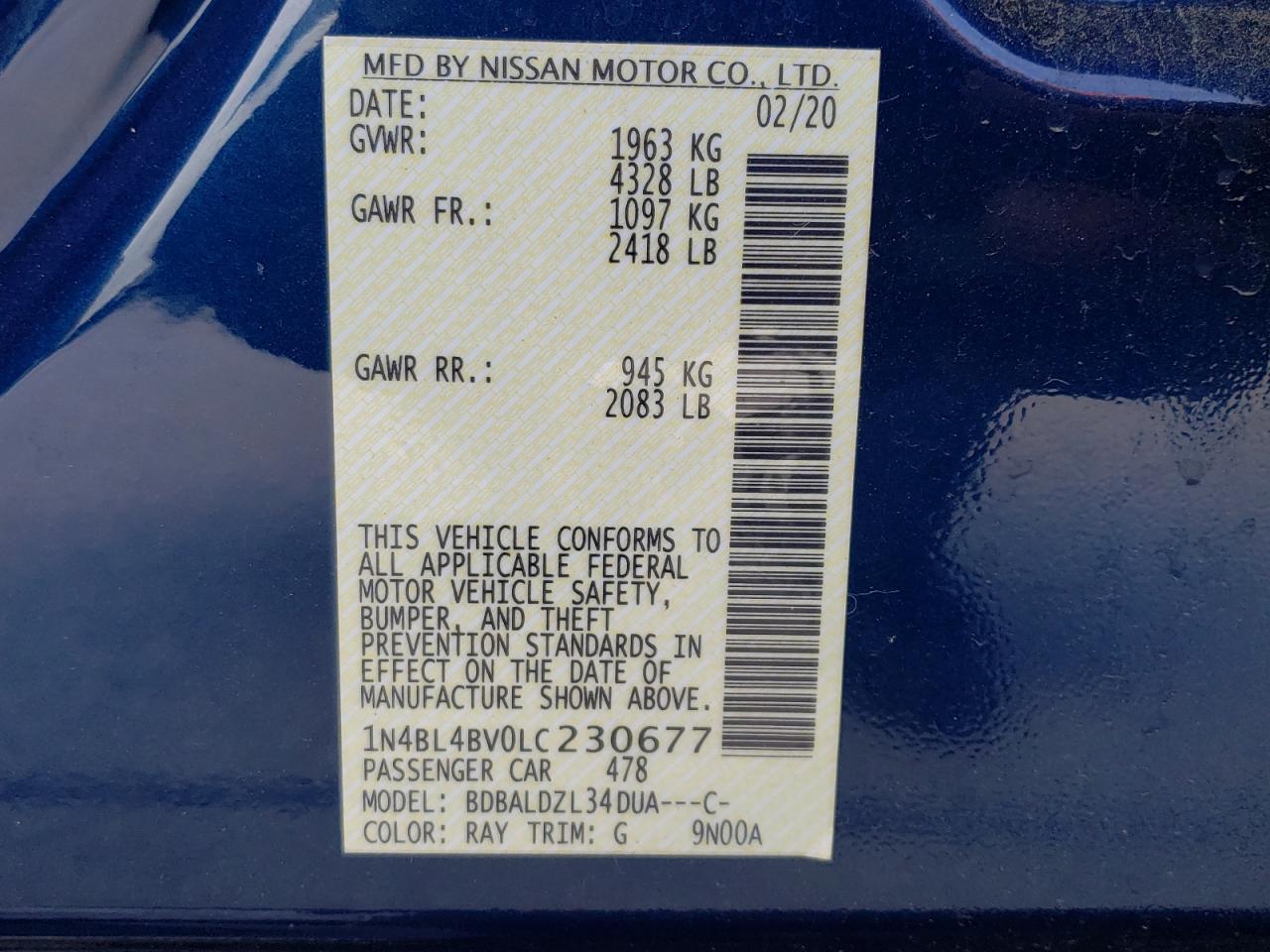 1N4BL4BV0LC230677 NISSAN ALTIMA 2020