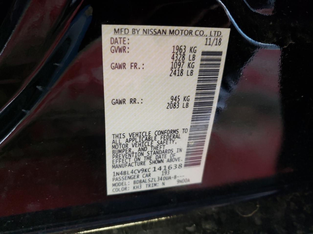 1N4BL4CV9KC141638 NISSAN ALTIMA 2019