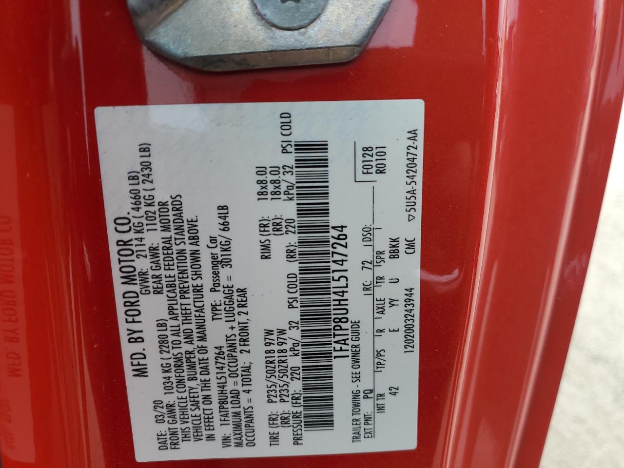 1FATP8UH4L5147264 FORD ALL Models 2020