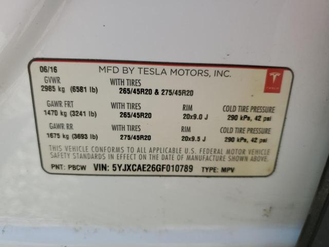 5YJXCAE26GF010789 Tesla MODEL X