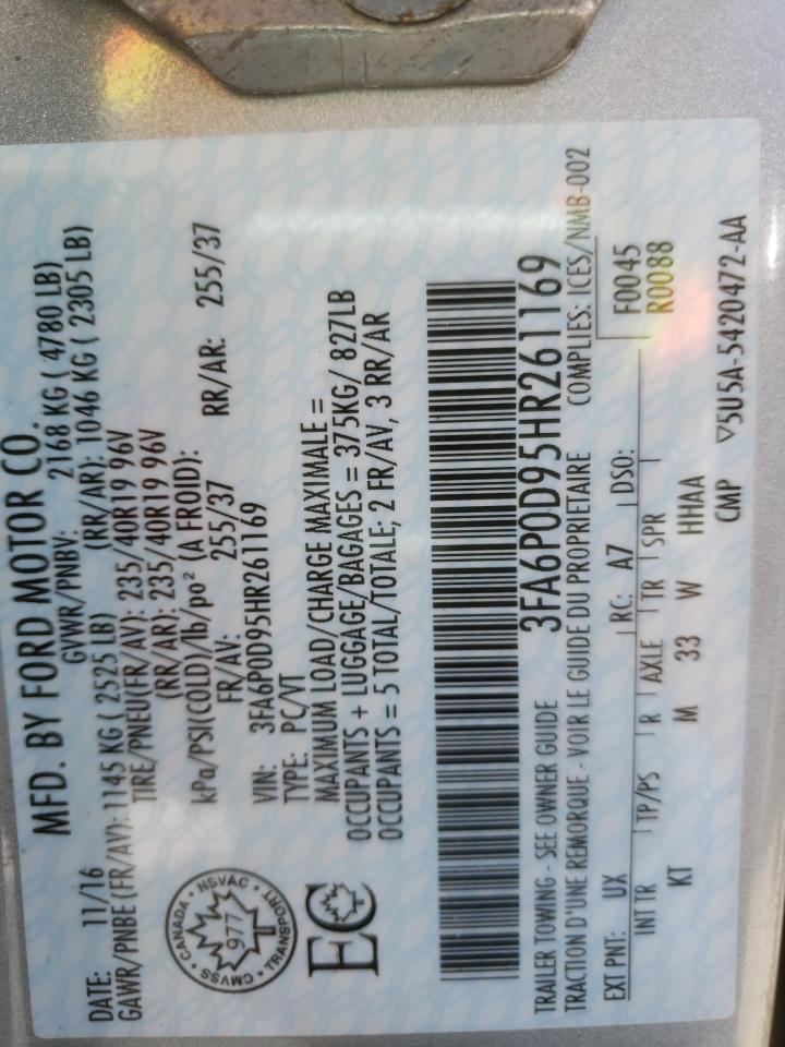3FA6P0D95HR261169 FORD FUSION 2017