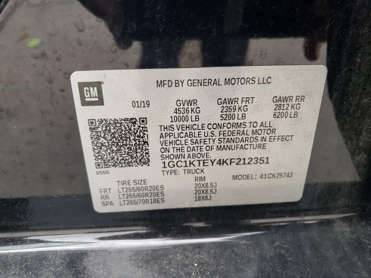 1GC1KTEY4KF212351 CHEVROLET ALL Models 2019