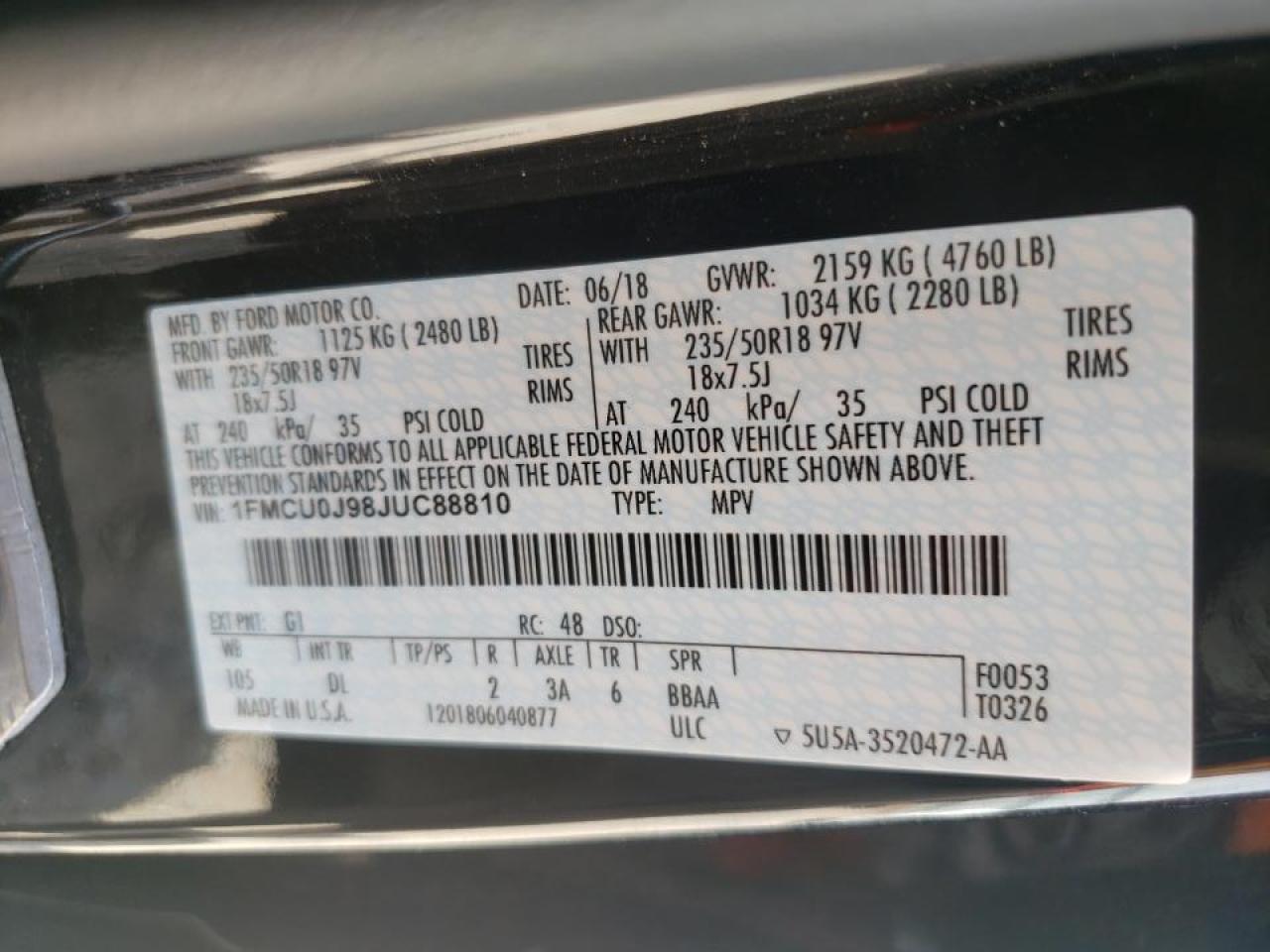 1FMCU0J98JUC88810 FORD ESCAPE 2018