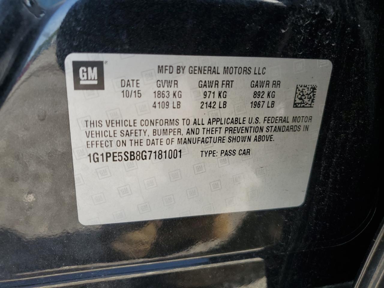 1G1PE5SB8G7181001 CHEVROLET CRUZE 2016