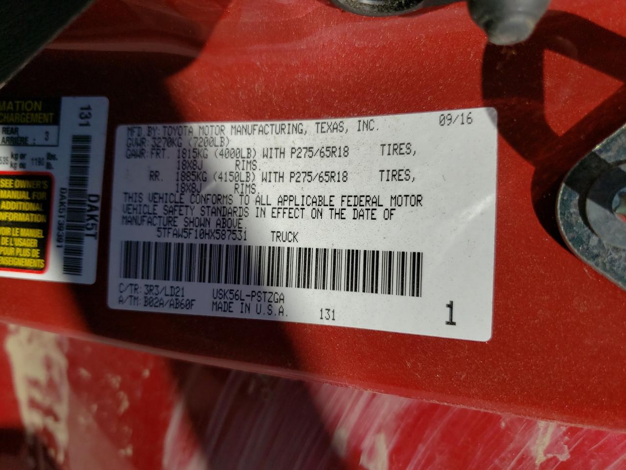 5TFAW5F10HX587531 TOYOTA TUNDRA 2017