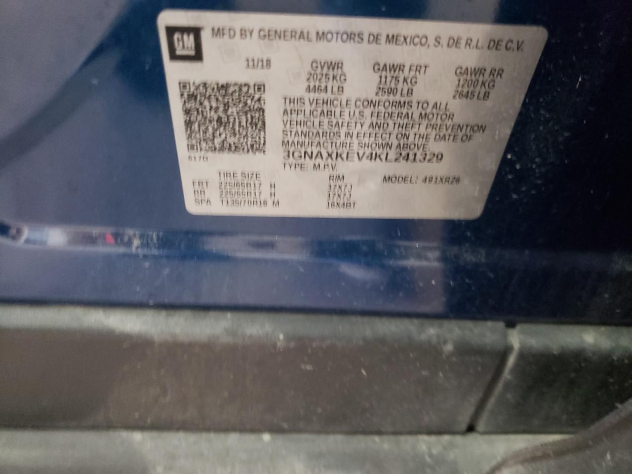 3GNAXKEV4KL241329 CHEVROLET EQUINOX 2019