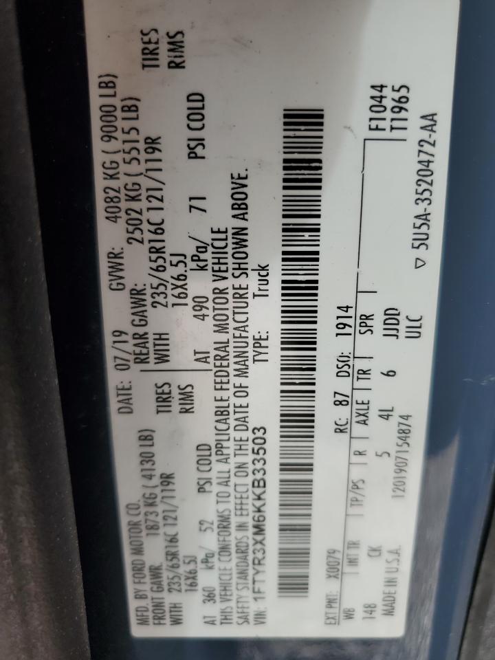 1FTYR3XM6KKB33503 FORD TRANSIT 2019